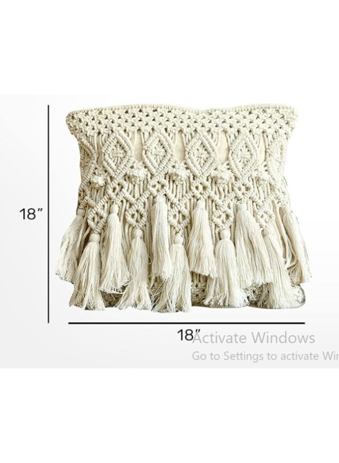 انتيكيانو غطاء مخدة مكرمية مزخرف مصنوع يدويًا غطاء مخدة أنيق منسوج يدويًا للكنبة وغرف المعيشة، يتضمن سوستة، مقاس 45 × 45 سم - Image 2